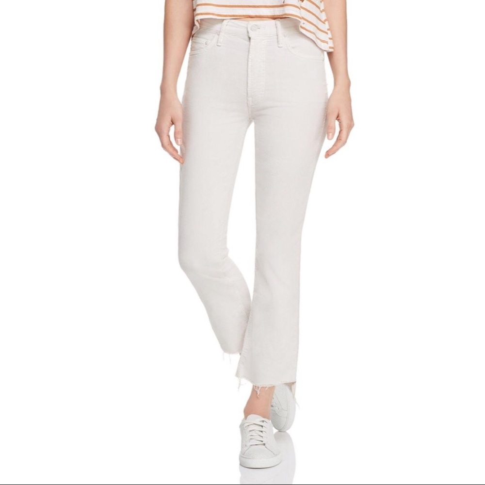 MOTHER Insider Crop Step Fray Raw Hem Corduroy White Chalk Pant